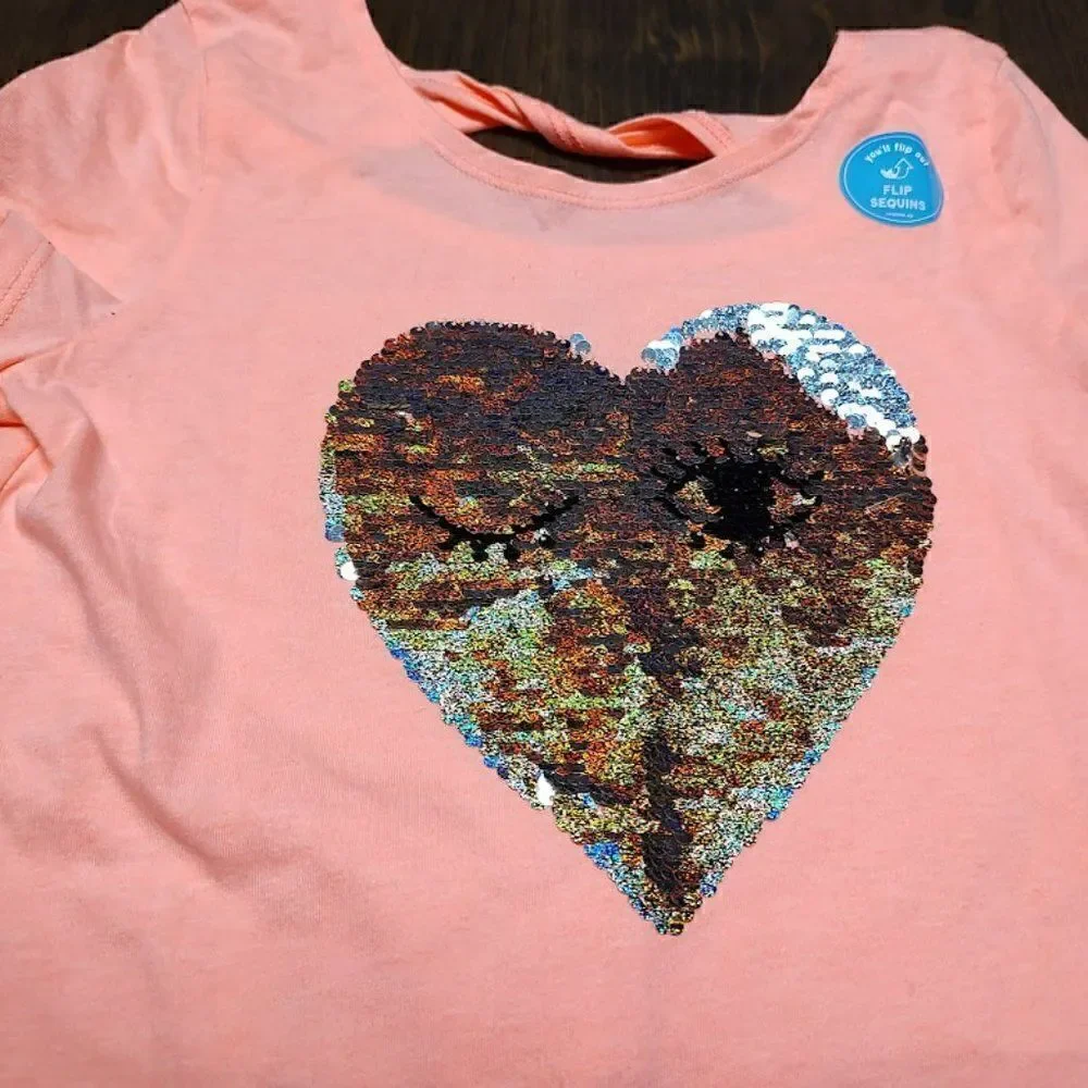 New Carter's Peach Colored Top Sequin Flip Heart With Eyes  Girl's 10